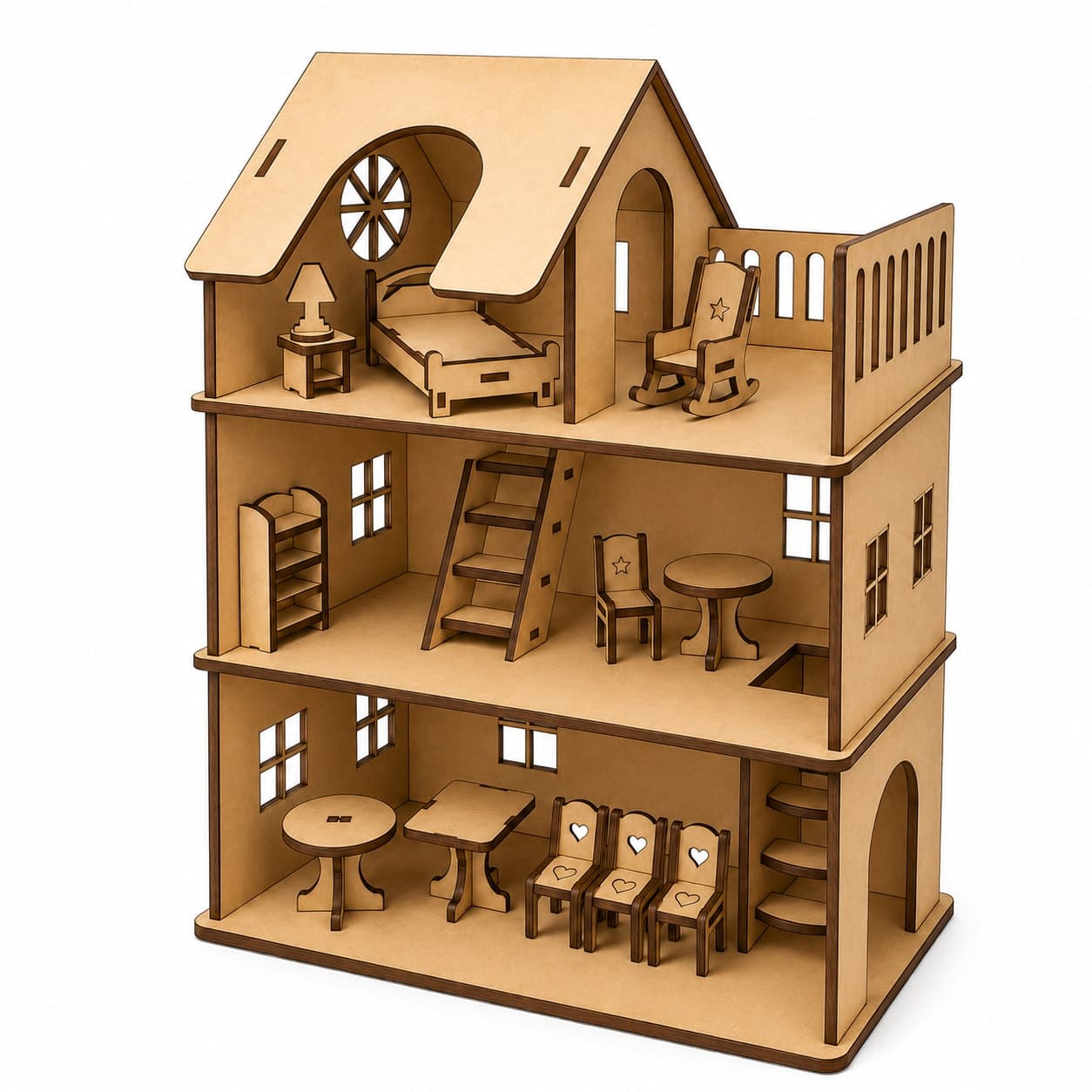 3-Storey Wooden Doll House for Kids | DIY Pretend Play House with Furniture