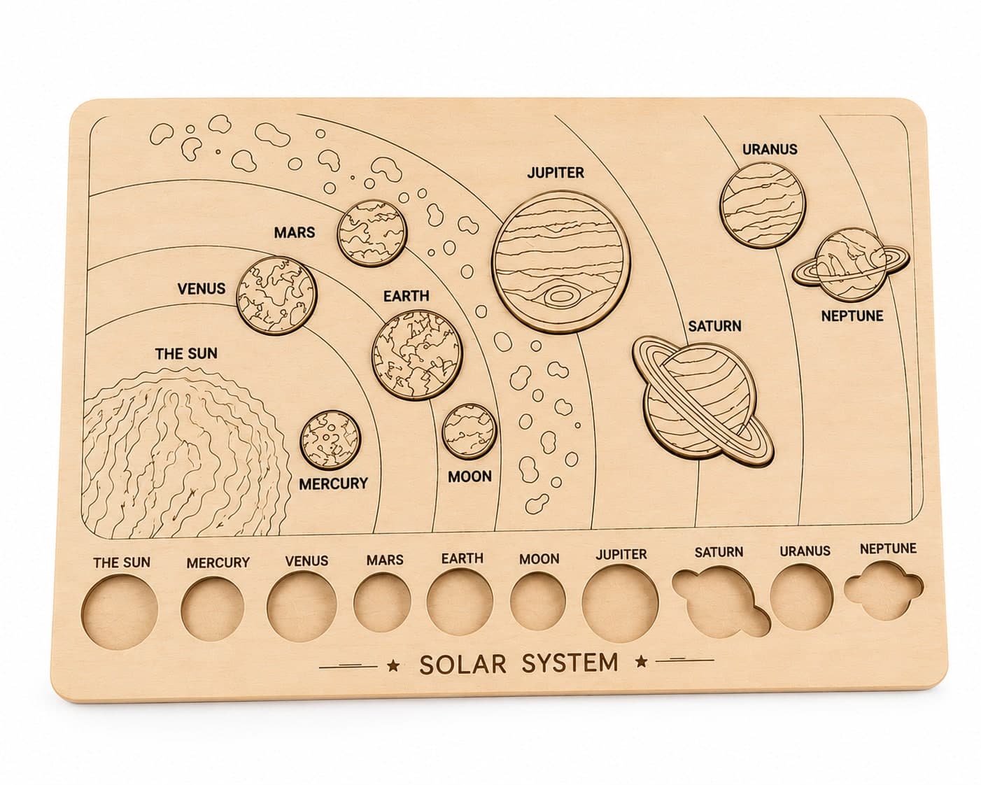 Wooden Solar System Puzzle for Kids | Montessori Space Learning Board